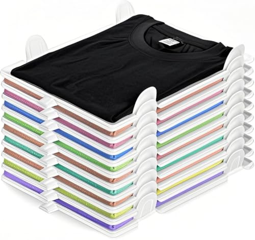 Neuytiky Organizer Armadio, Contenitori per Armadio Salvaspazio Impilabili per Adulti e Bambini, Organizzatore Armadio per T-Shirt e Camicie, Set da 10 – ideale per Armadio e Comodino