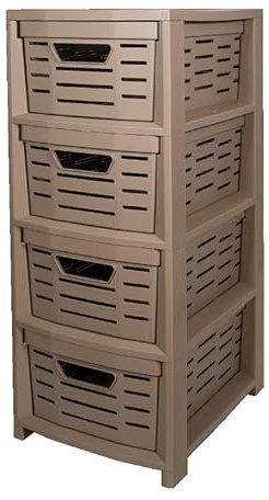 BELLI E FORTI Cassettiera Multiuso in Plastica Uniko 4 Cassetti Tortora 36,5 × 28,5 × 67,5 cm