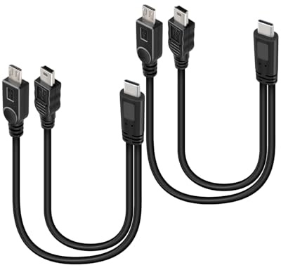 GELRHONR 2-in-1 Kurzes USB-C Ladekabel 2-Pack,USB-C auf Micro & Mini USB Splitter Kabel für Smartphones,Tablets & mehr,30 cm (1 Fuß), Portable,Only Auflad