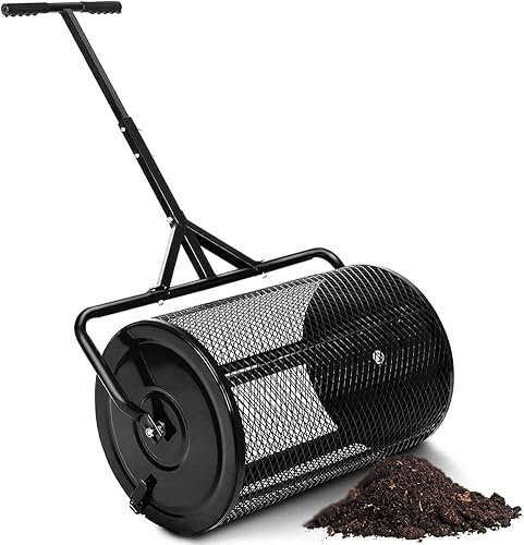 KLYDBMYT 24 inch compost spreader, peat moss spreader, lightweight metal mesh manure spreader for planting and seeding, fertilizer spreader for lawn and garden