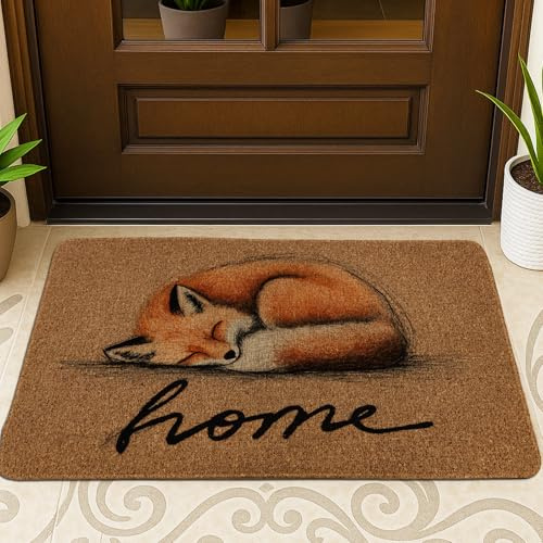 Sleeping Fox Doormat, Warm Tan Entrance Mat for Home & Garden Decor, Soft Coir Non-Slip Dust-catching Outdoor&Indoor Mat, Easy to Clean 29x17 Inch