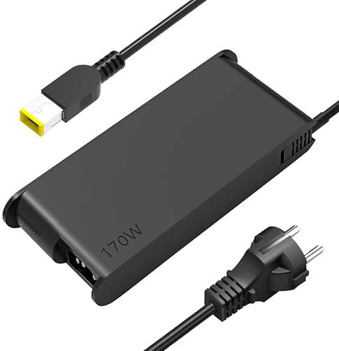 170W Lenov Laptop Ladekabel - GaN Flaches Netzteil mit Gelbem Quadratstecker für ThinkPad P53 P52 P73 Workstation und Legion Y7000P Y720 Gaming Laptop Netzteil (20V/8.5A)