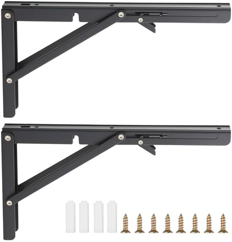 RunXinDa 2 Stück Klappkonsole 300mm Schwarz | Schwerlast, klappbare Wandhalterung, robuste Stahlkonstruktion, ideal für Zuhause, Büro und Werkstatt.