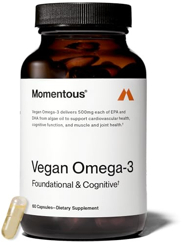 Momentous Vegan Omega-3 - Plant-Based EPA & DHA Supplement for Men & Women - Sourced from Algae Oil - Supports Heart, Joint, & Brain Health - NSF Certified for Sport - 1,000 mg - 30 Servings