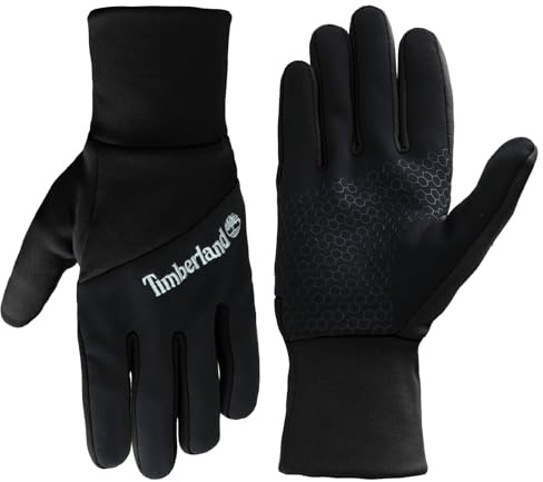 Timberland Leitfähige Colorblock-Handschuhe für Herren – Handfläche mit Fleece-Rückseite, wasserabweisend, Touchscreen, warme Winterhandbekleidung, Schwarz, Small-Medium