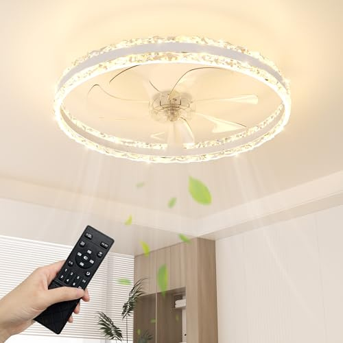 NIORSUN 60cm White Ceiling Fan with Light, Ceiling Fan Light with Remote
