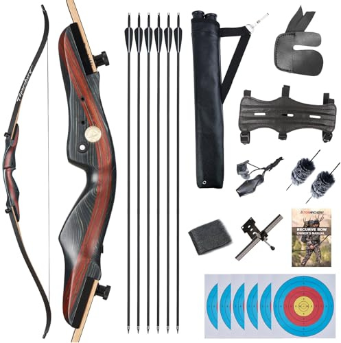 TOPARCHERY Tiro con l'arco da 157,5 cm, set per adulti principianti, archi ricurvi per adulti, tiro con l'arco tradizionale per tiro con l'arco ricurvo per esercitazioni per mano destra, 9 kg