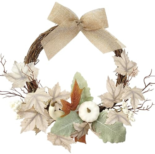 Corona de otoño para la Puerta Principal 15.7 Pulgadas de Arce de Arce Cosecha de Acción de Gracias con Calabazas y arpillera para la decoración de la Pared de Acción de Gracias de Navidad