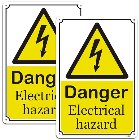 Yuzkouge Danger Electrical Hazard Sign - 2 Pack, Rust Free Thin Aluminum | 20x30cm Weatherproof Fade Resistant 4 pre-drilled holes