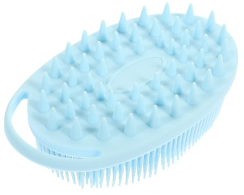 SOLUSTRE Soft Silicone Bath Brush with Sensory Scrubber for Gentle Body Massage and Deep Cleansing Portable Dual-Sided Design with Hook for Newborn Bath Essentials and Cradle Cap Care
