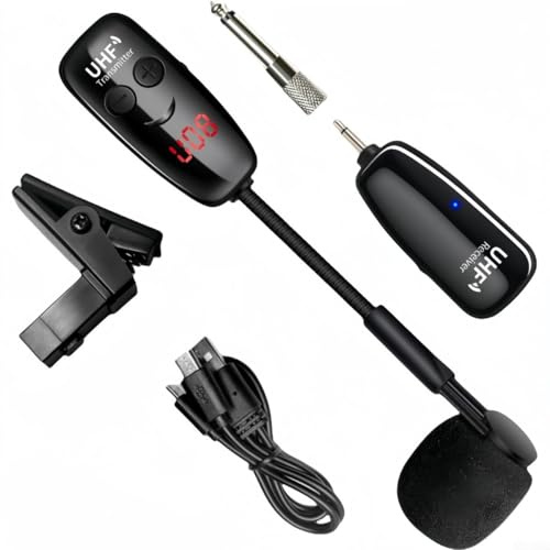 Micrófono inalámbrico para saxofones, UHF inalámbrico saxofón receptor receptor transmisor para trompeta de saxofón (canal único)