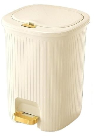 UCKYSU Pattumiera Multiuso Coperchio Striscia Pressione Pedale Dorato For Soggiorno Camera Letto Ufficio Cucina(White,10L)