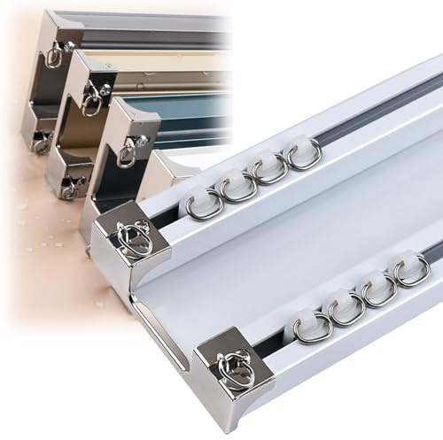 Riel de cortina de techo silencioso de dos vías, doble barra de cortina para sala de estar, baño, longitud ajustable de 60-680 cm, color blanco, fácil instalación, funcionamiento suave