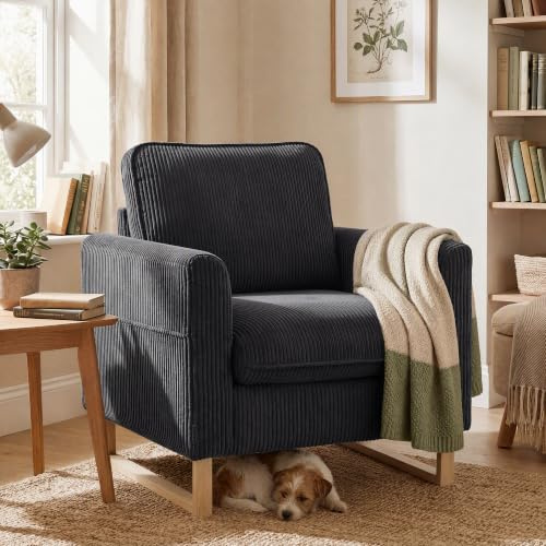 HOMCOM Accent Chair, 82 cm Corduroy Upholstered Armchair Dark Grey