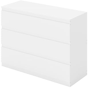 Komodenschrank für Schlafzimmer 100 cm Breit Kommode Weiß mit 3 Schubladen/Nachtkasten Schubladenkommode Kommode&Sideboard Komoda Weiss für Büro Wohnzimmer Schlafzimmer Flur Möbel/100x40x75CM