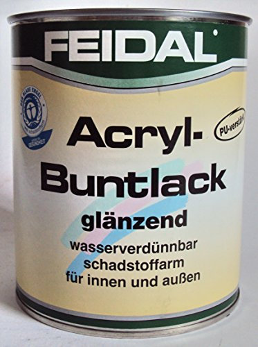 Feidal Acryllack Buntlack, wasserverdünnbar, für Innen und Außen, Glänzend, Tiefschwarz RAL 9005, 750 ml