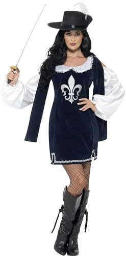 Smiffy's 43416L - Musketier Weibliche Kostüm Navy mit Kleid und Hut