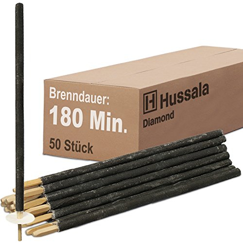 Hussala Diamond Party XXL Wachsfackeln Brennzeit 180 min Garten-Fackeln [50 Stück]