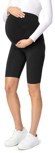 Be Mammy Kurze Umstandsleggings aus Viskose Bequeme und blickdichte Schwangerschaftsleggings Umstandsshorts Umstandsmode Sommer BE-04 (Schwarz, M)