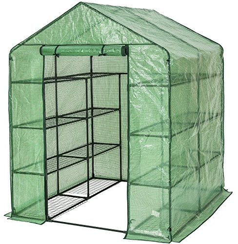tectake® Foliengewächshaus mit UV-beständiger PE-Gitterfolie und 16 Metallablagegittern, 143 x 143 x 195 cm, Gewächshaus schützt vor Kälte, Regen und Frost, Anzucht Gewächshaus für Tomaten & Pflanzen