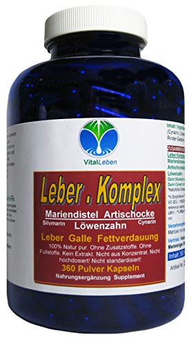 Leber Kur & Gallenfluss Komplex 360 Kapseln MARIENDISTEL ARTISCHOCKE LÖWENZAHN - FETTVERDAUUNG anregen, zum Schutz der Leberzellen beitragen. 100% NATUR pur. OHNE Zusatzstoffe. 26535-360