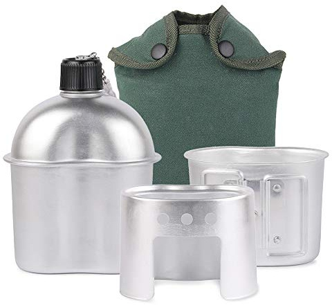 Lixada Kantinen-Set, Militär, 3 Stück, Kochgeschirr, Aluminium, militärisch, Kantine, Holzofen, Set mit Hülle für Camping, Wandern, Rucksack