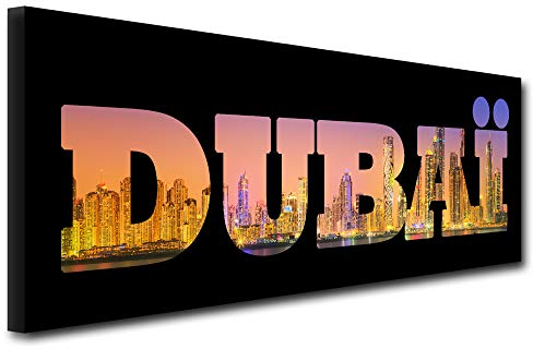 DECLINA Großformat, Kunstdruck auf Leinwand, Dekoration für Wohnzimmer, modernes Leinwand, Deko, Dubai, 80 x 30 cm, Leinen, Schwarz, 120x50 cm