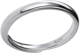 PROSILVER Anillo Plata 925 Banda Hombre, Anillo Delgado Abierto Ajustable Argolla Compromiso Boda Mujer Simple Open Ring