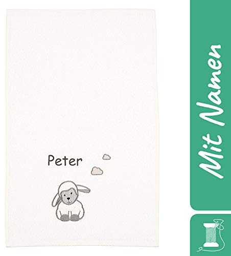 Sterntaler Kinder/Baby Handtuch mit Namen bestickt, Schaf Stanley beige, Schaf Kinderhandtuch personalisiert