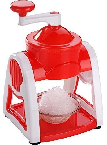 radhna Plastic Manual Ice Gola Maker at Home | Manual Ice Crusher | Slush Maker Machine with Steel Blade Ice Shaver and Ice Shreader with 3 Bowl, 1 Glass, 6 Sticks &1 Dish, Red