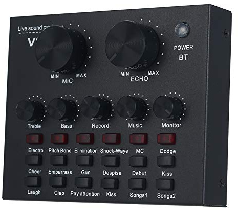 Fesjoy Carte son externe V8 - Microphone USB - Compatible avec ordinateur portable - Interface audio avec BT - Compatible avec chant en ligne - Chat en direct - Streaming de musique
