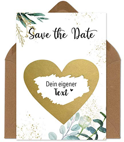 OWLBOOK 5 Rubbelkarten Save the Date Hochzeit Karte mit Rubbelherz Gold Geschenke Geschenkideen als Save the Date Karten zur Hochzeit & Verlobung