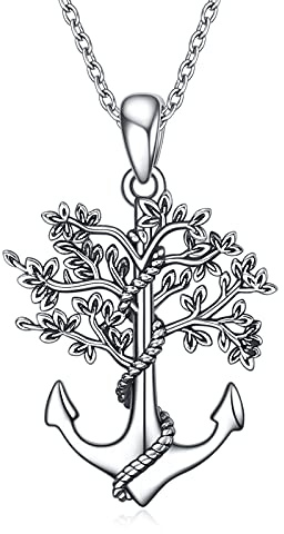 Collane con Ancoraggio Collana con Ciondolo Albero Della Vita Catena in Argento Sterling 925 Gioielli Vintage Regali per Donne Ragazze Mamma Madre Figlia