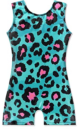 EQSJIU Girls Gymnastics Leotards Size 7-8 Years Old With Shorts Pink Leopard Light Blue Biketard For Kids Bodysuits Black Pink Clothes