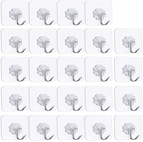 Pubiao Self Adhesive Hooks, Heavy Duty Wall Hooks Anti-Skid Traceless Sticky Hook for Kitchen Bathroom Clothes Office Ceiling Hanger for Hanging Coat Cloth Towel Key Decorations - 24 Pack