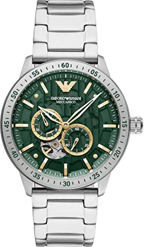 Emporio Armani Herren-Automatik/Multi Edelstahluhr, 43 mm Gehäusegröße mit Edelstahlarmband