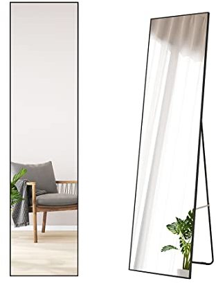 S'AFIELINA Standspiegel Ganzkörperspiegel mit Schwarz Metallrahmen 160× 40 × 2 cm Rahmen HD großer Standspiegel für Ankleidezimmer, Wohnzimmer, Schlafzimmer (Schwarz)
