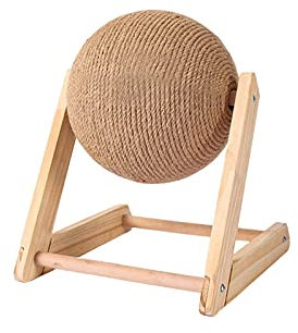 ornithologist Cat Scratch Ball Natural Sisal Board Cat Scratching Ball Cat Ball Toys, Solid Wooden Cat Scratcher Stable Wooden Base ＆ Sisal Rope Rolling Ball, for Cats Climbing Grinding Claws