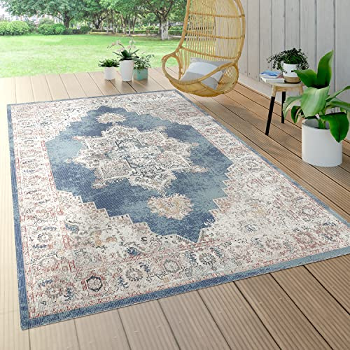 Paco Home In- & Outdoor Teppich Balkon Terrasse Küchenteppich Gartenteppich Modern, Grösse:140x200 cm, Farbe:Blau 5