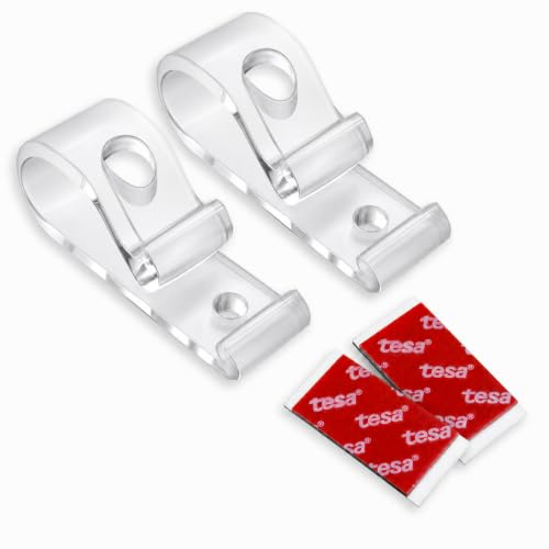 2 Stück Kettenhalter lang für Bedienketten - Kindersicherung ohne Bohren | sicherer Halt mit origninalem TESA Klebepad für Rollos, Jalousien, Plissees - optional zum Kleben oder Schrauben