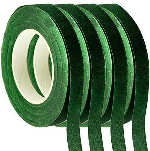 SZCXDKJ 4 Stück Kreppband, Grün Floristenband Selbstklebend Floristenkrepp Set Blumenband Floristik Draht Klebeband Blumen Wickelband Floral Wire Tape für Bouquet Blumensträuße DIY Kunsthandwerk