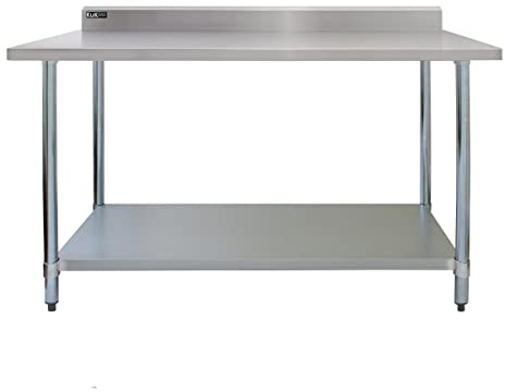 Gastronomie Edelstahltisch Arbeitstisch 120cm Küchentisch Zerlegetisch Edelstahl Lebensmittel Zubereitungstisch Restaurant Küche Aufbewahrungs Ablage 250kg Tragkraft 10cm Rückwand 2 x Mikrofasertücher