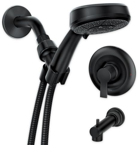 Moen Meena Matte Black Single Handle Modern Shower Faucet Set with Handshower and Tub Spout for Bathtub, Valve Included, 82618BL