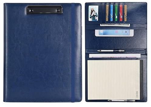 Wonderpool Portapapeles de Cuero PU Para Bloc de Notas Soportes Para Formularios Planificador de Entrevistas Reuniones Escritura Carpeta de Documentos Soporte Documentos Para Oficina (Azul, A4)