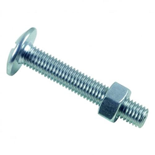 LENNIE PLO01688 Headbacking Bolt, großer Kopfficker, Ø4x10, breite runde Kopf-Heading-Bolzen, weißer Zinkstahl, Querschnitt-Schnitt-Abdruck, mit hexagonaler, Nuss geliefert, 500 Box