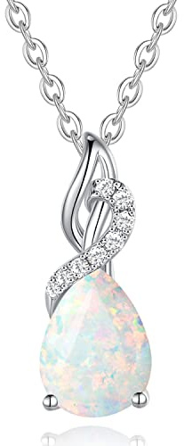 FANCIME Solide 14 Karat 585 Weiß Gold Anhänger Kette mit Tropfen Edelstein 0.28ct Diamant Geschenk Schmuck für Damen, 925 Silber Kettenlänge: 40 + 5 cm