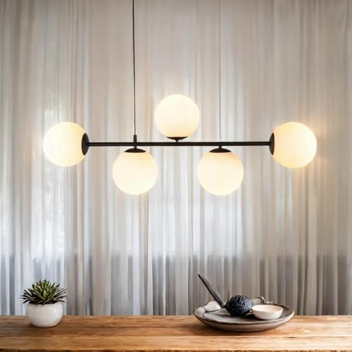 Licht-Erlebnisse Hängelampe 5-flammig Kugel aus Metall & Glas 5xE27 wechselbar B:96cm blendarm für Schlafzimmer Wohnzimmer Küche Hängeleuchte Pendellampe Innen rund