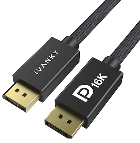 IVANKY 16K Câble DisplayPort 2.1, Supporte 16K@60Hz, 8K@120Hz, 4K@240Hz, HDR10, DSC 1.2a, avec FreeSync et G-Sync, pour Carte Graphique GTX, Moniteur de jeu 240Hz - 1 mètres