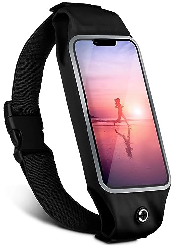 moex Handy Laufgürtel für iPhone 15 Pro Lauftasche Jogging Tasche Wasserdicht, Running Belt Touch Fenster leicht, Laufgurt Handytasche zum Joggen Bauchtasche Sport, Schwarz