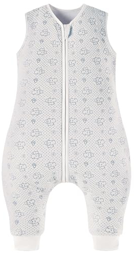 Chilsuessy Baby Schlafsack mit Füße 2.5 Tog Ganzjahres Schlafsack Baby Schlafsäcke ohne Ärmeln Babyschlafsack mit Beinen für Säugling Kinder, Hellgrau Elefant, 70cm/Baby Höhe 80-90cm
